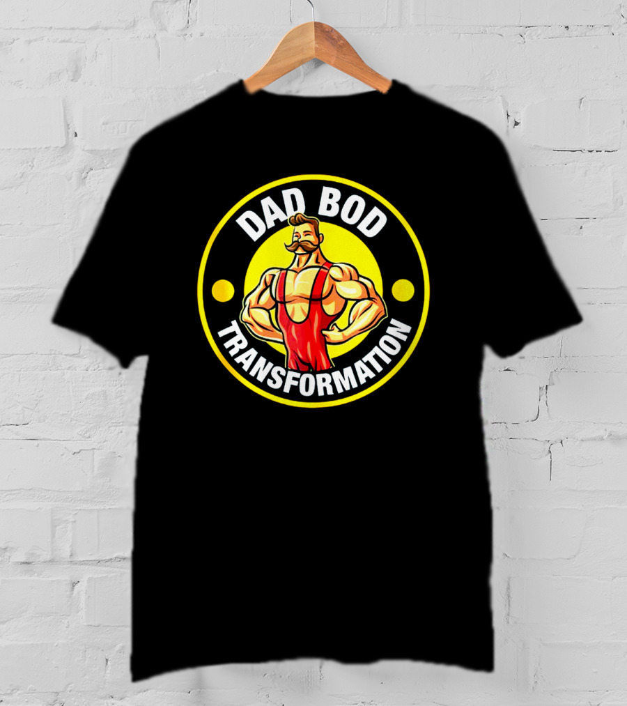 Dad Bod Transformation Muscular Cartoon Character T-Shirt