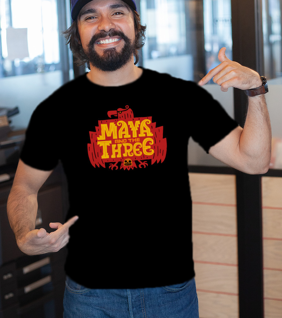 Maya And The Three Aztec-Inspired Red Eagle Emblem T-Shirt