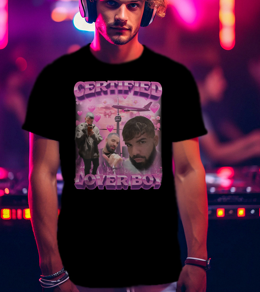 Certified Lover Boy Drake Toronto Skyline Hearts Pink Airplane Aesthetic T-Shirt