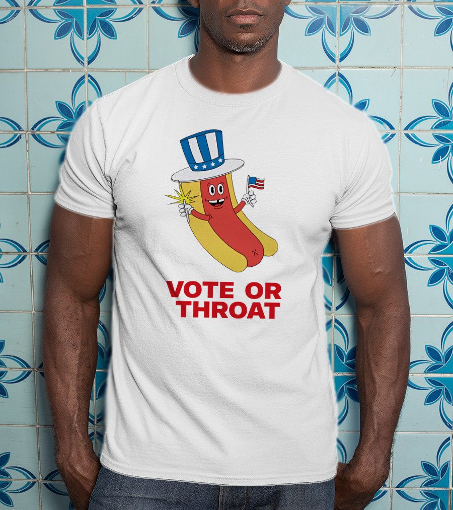 Vote Or Throat Uncle Sam Hotdog With American Flag T-Shirt