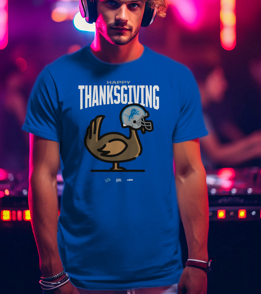 Detroit Lions Happy Thanksgiving Turkey Helmet Thanksgiving T-Shirt