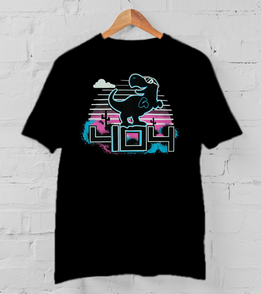 404 Dinosaur Retro Neon Clouds Cactus Sunset T-Shirt