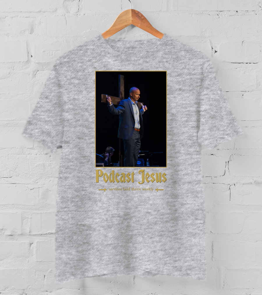 Podcast Jesus Services Held Thrice Weekly Speaker With Cross Image T-Shirt