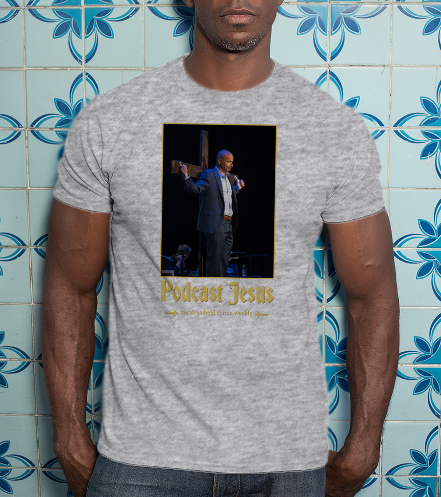 Podcast Jesus Services Held Thrice Weekly Speaker With Cross Image T-Shirt