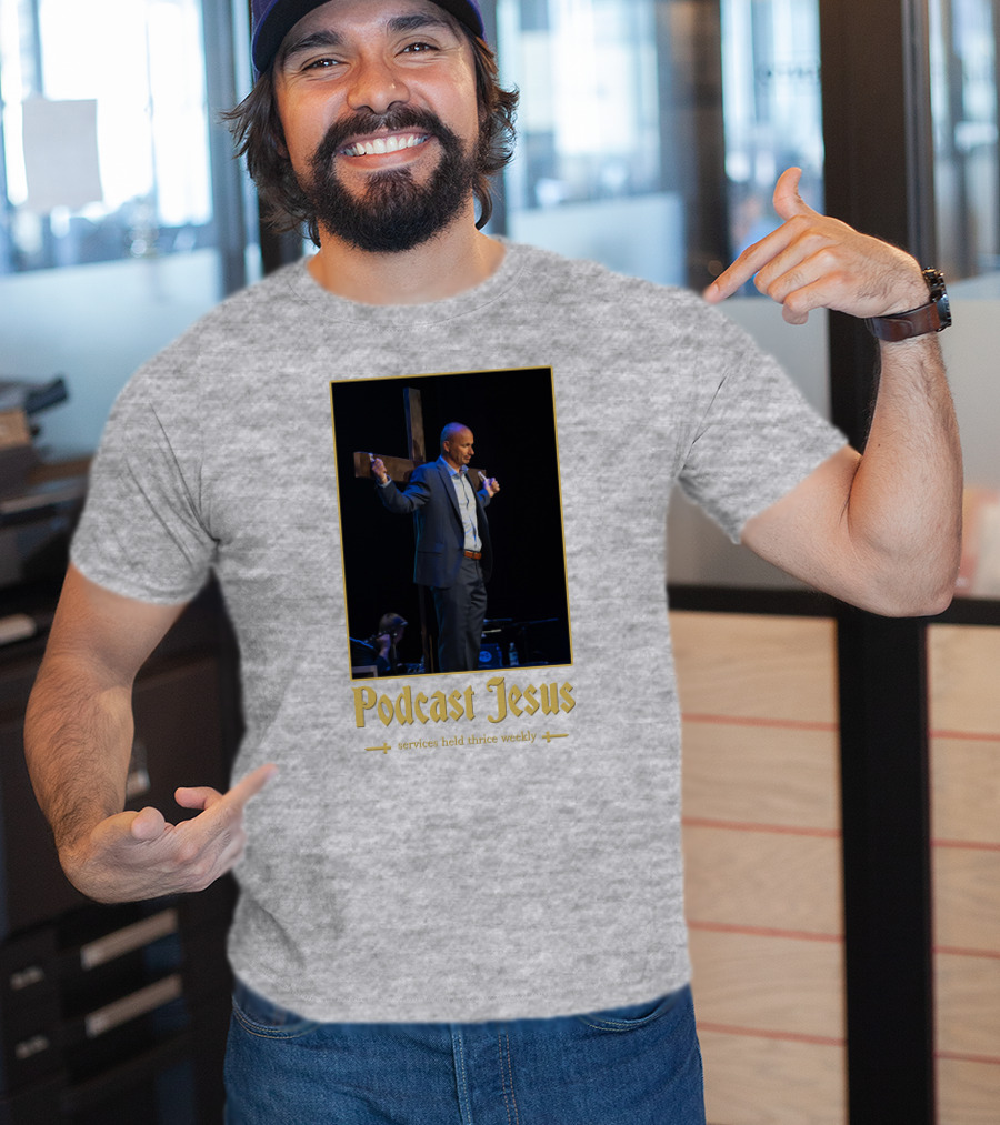 Podcast Jesus Services Held Thrice Weekly Speaker With Cross Image T-Shirt