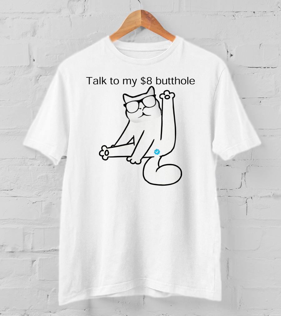 Talk To My $8 Butthole Cat Wearing Glasses Sitting Pose T-Shirt