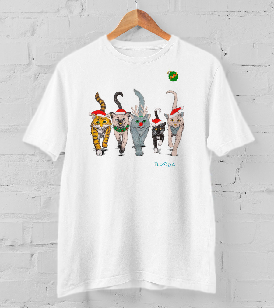 Florida Festive Cats Parade In Santa Hats T-Shirt