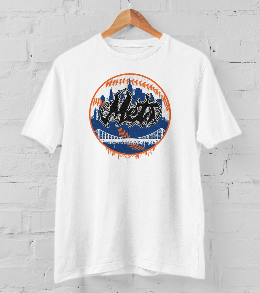 New York Mets Deathcore Baseball Skyline T-Shirt