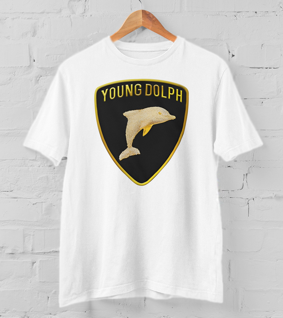 Young Dolph Rich Slave Emblem Gold Dolphin Badge T-Shirt