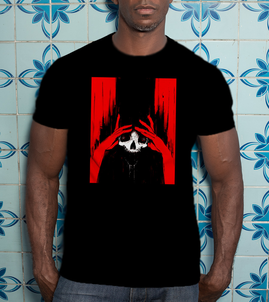 Pitch Canker Overwhelmed Skull In Red And Black T-Shirt