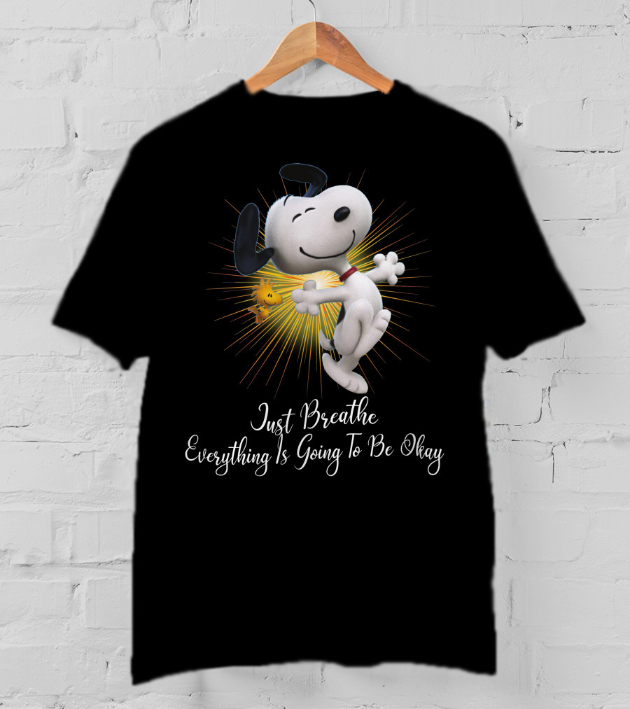 Snoopy Just Breathe Everything Is Going To Be Okay Woodstocks Sunburst T-Shirt