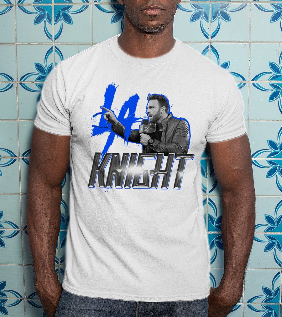WWE LA Knight Promo With Microphone And Blue Splash T-Shirt