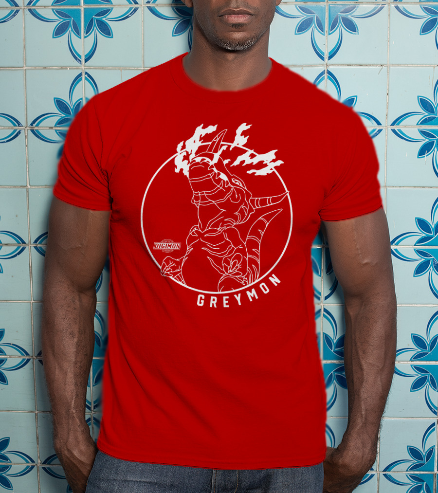 Digimon Greymon White Outline Red Circle T-Shirt