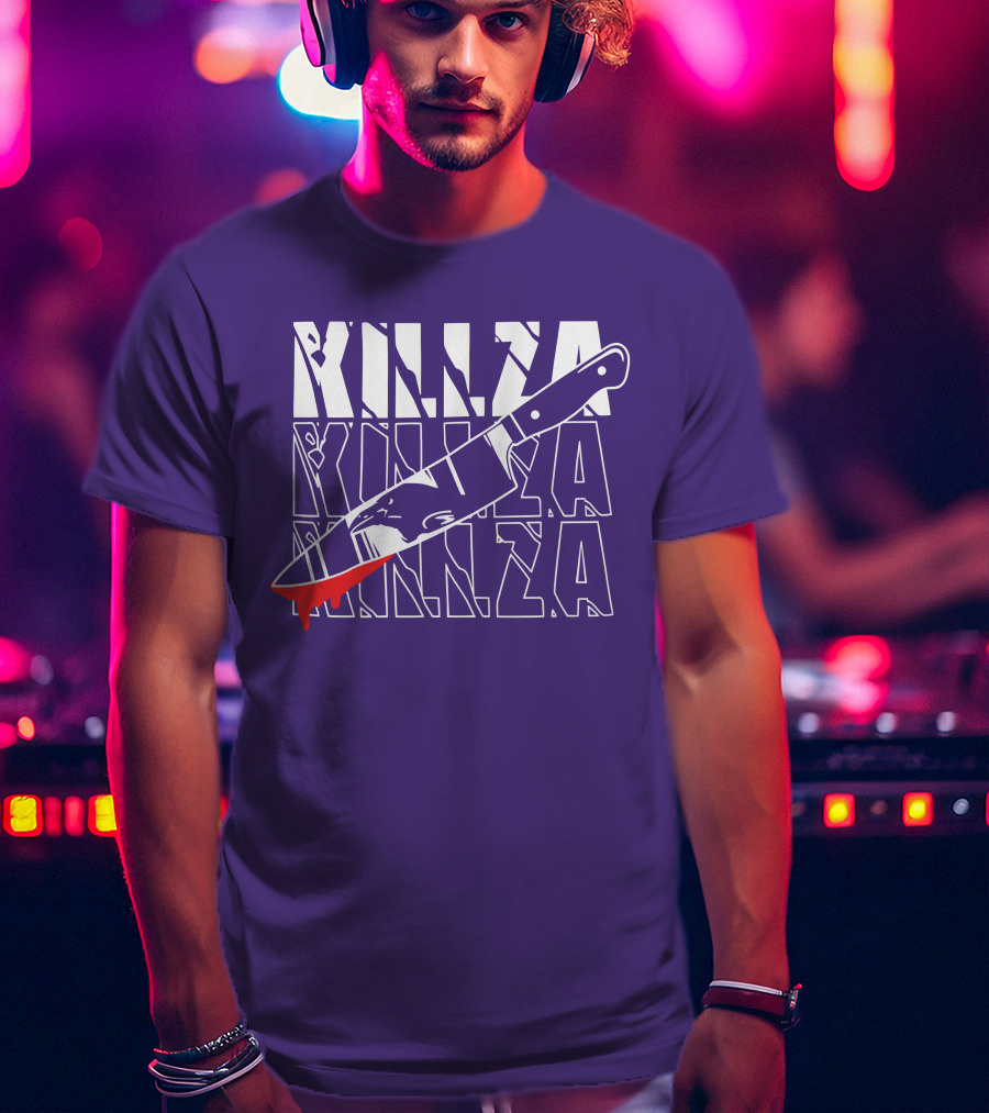 Killza Knife Graphic With Bold Repeated Text T-Shirt