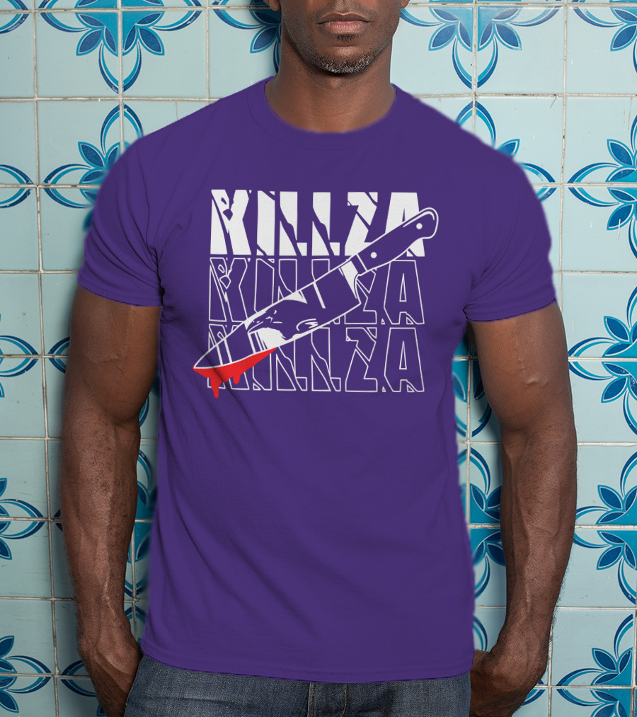 Killza Knife Graphic With Bold Repeated Text T-Shirt