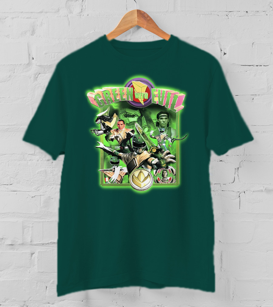 Green With Evil Mighty Morphin Power Rangers Iconic Characters And Symbols T-Shirt