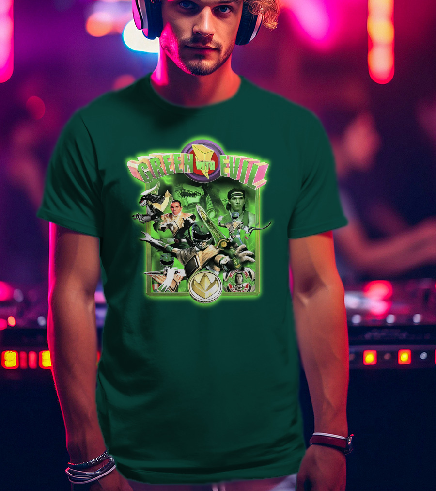 Green With Evil Mighty Morphin Power Rangers Iconic Characters And Symbols T-Shirt