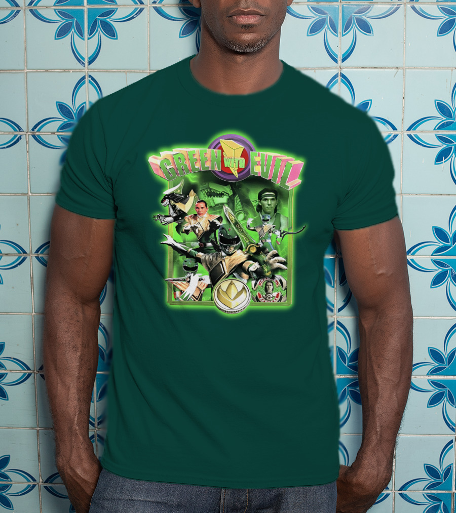 Green With Evil Mighty Morphin Power Rangers Iconic Characters And Symbols T-Shirt