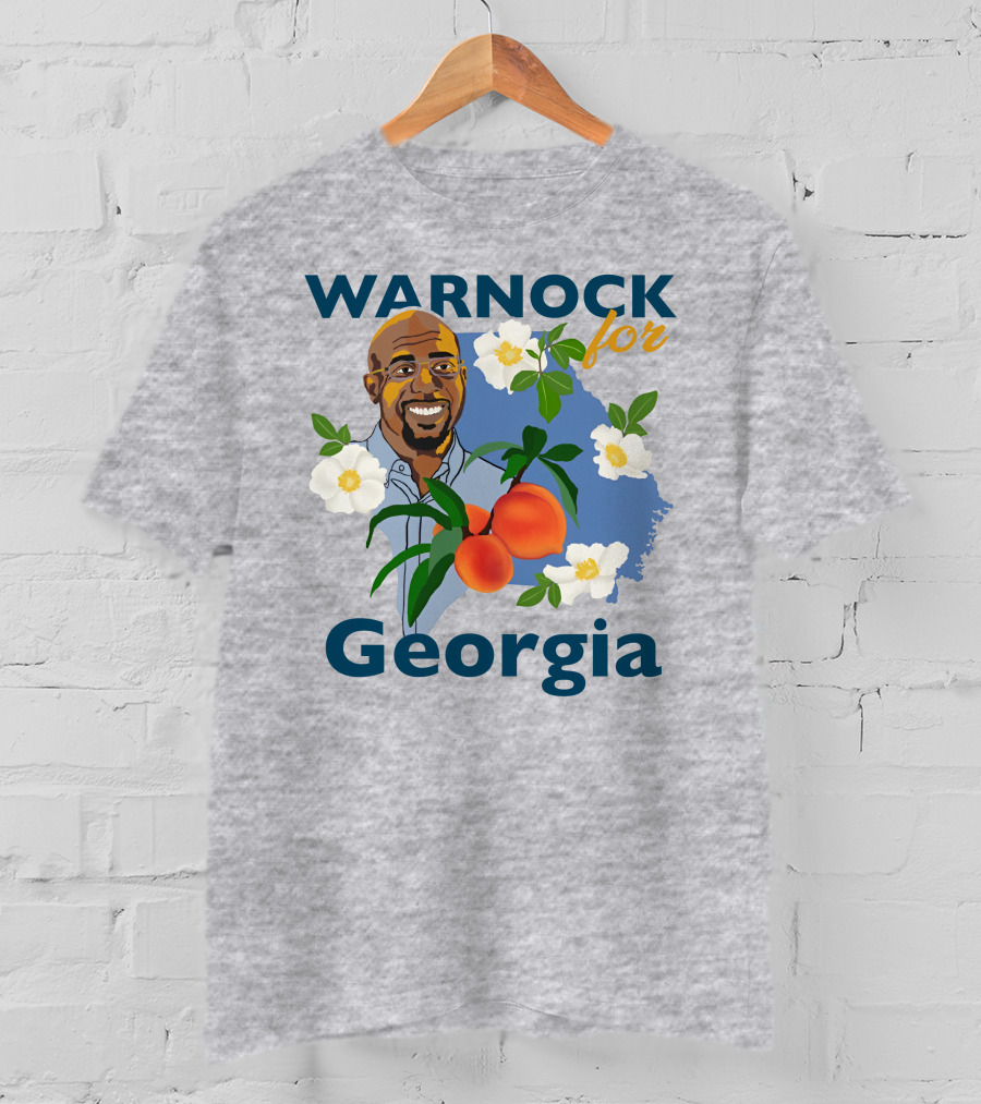 Warnock For Georgia Illustration With Flowers And Peaches T-Shirt
