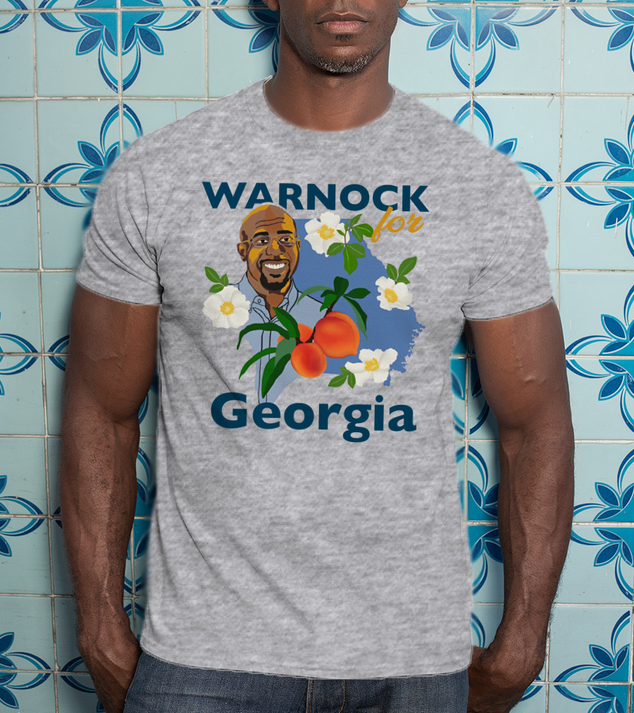 Warnock For Georgia Illustration With Flowers And Peaches T-Shirt