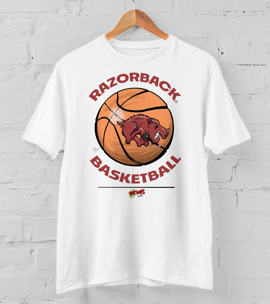 Razorback Basketball Hogtoons Basketball With Razorback Pig T-Shirt
