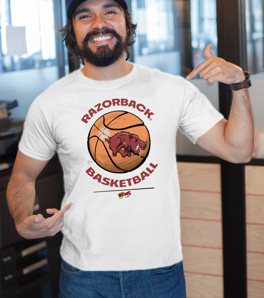 Razorback Basketball Hogtoons Basketball With Razorback Pig T-Shirt