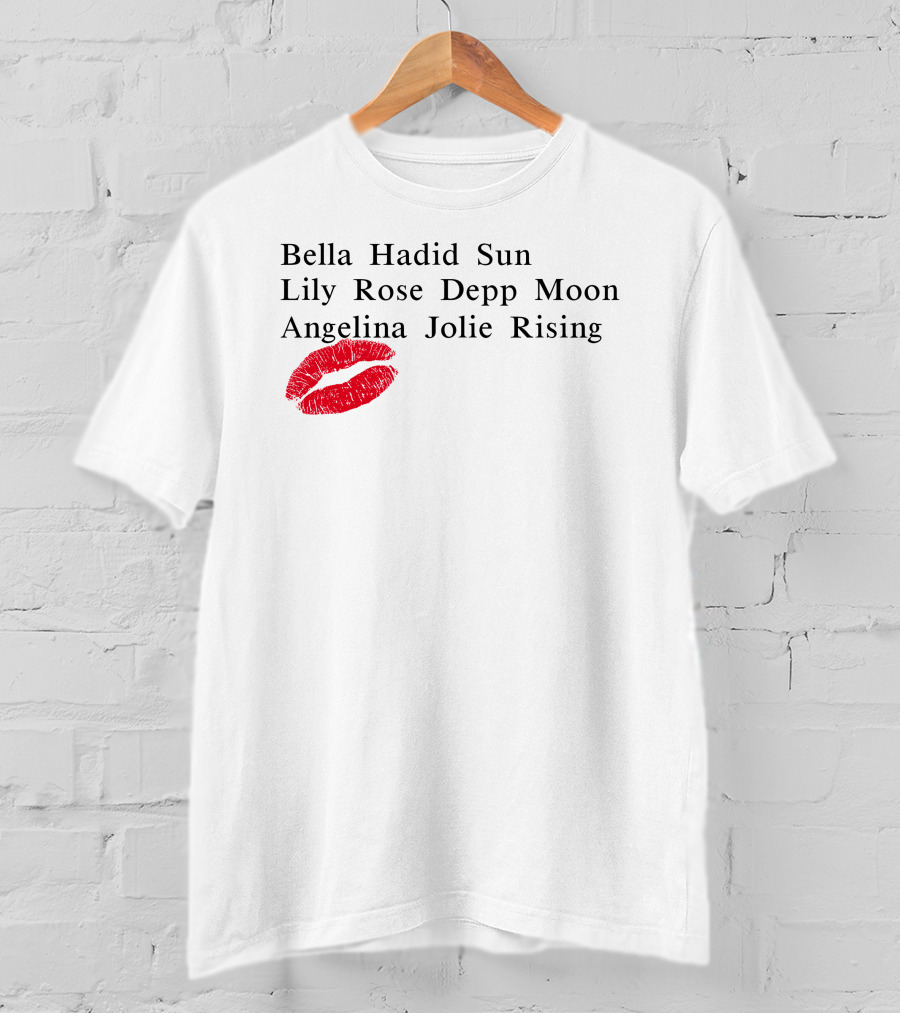 Bella Hadid Sun Lily Rose Depp Moon Angelina Jolie Rising Red Lip Print T-Shirt