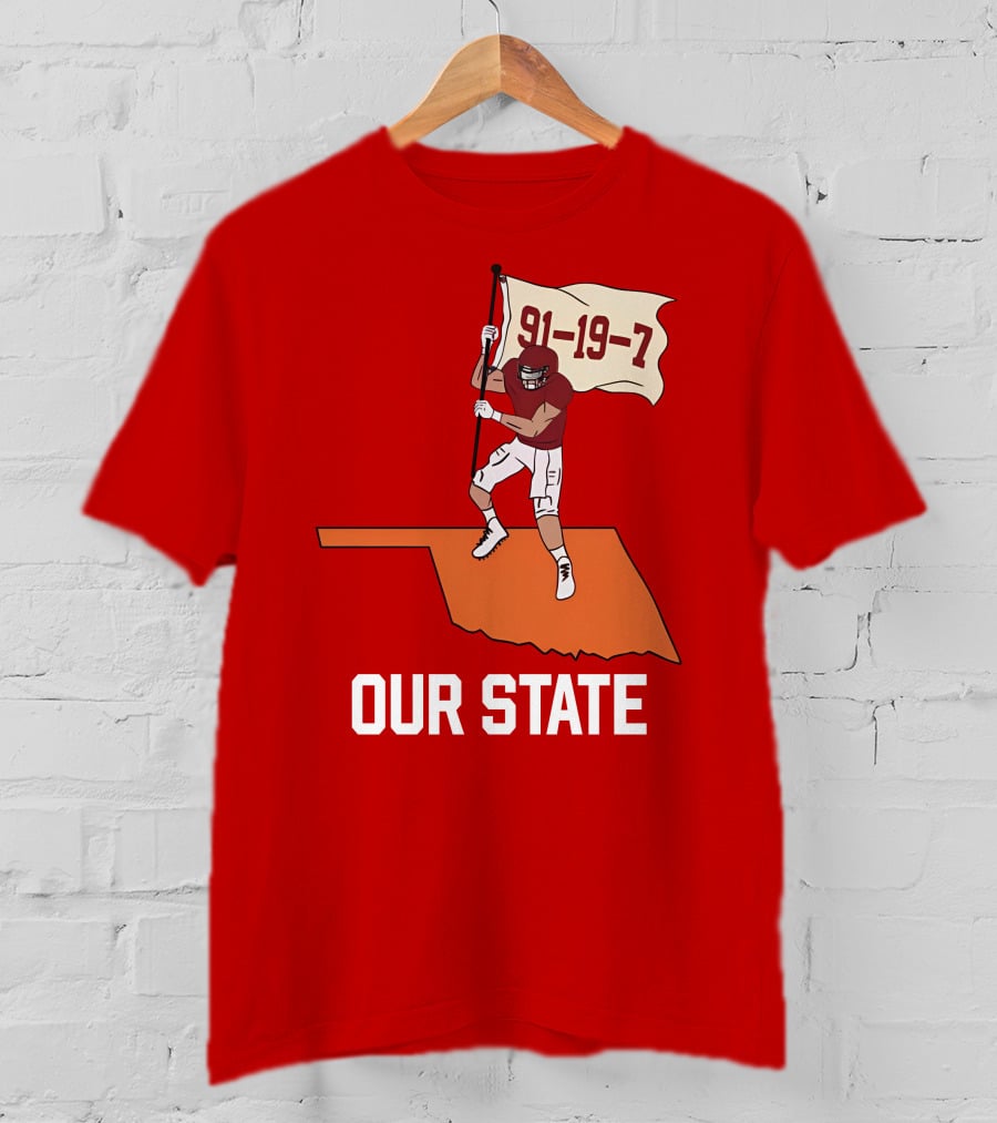 Our State 91-19-7 Football Player Flag Oklahoma T-Shirt