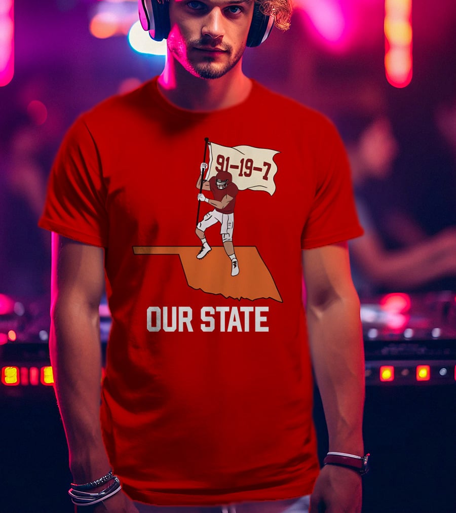 Our State 91-19-7 Football Player Flag Oklahoma T-Shirt