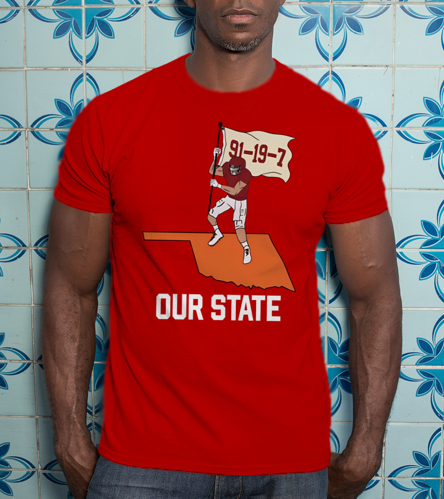 Our State 91-19-7 Football Player Flag Oklahoma T-Shirt