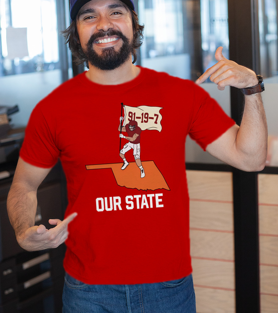 Our State 91-19-7 Football Player Flag Oklahoma T-Shirt