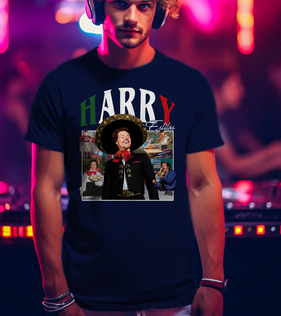 HARRY Estilos Mariachi Themed Collage In Festive Attire T-Shirt