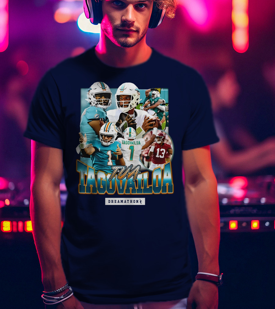 Dreamathon Tua Tagovailoa Collage Football Action T-Shirt