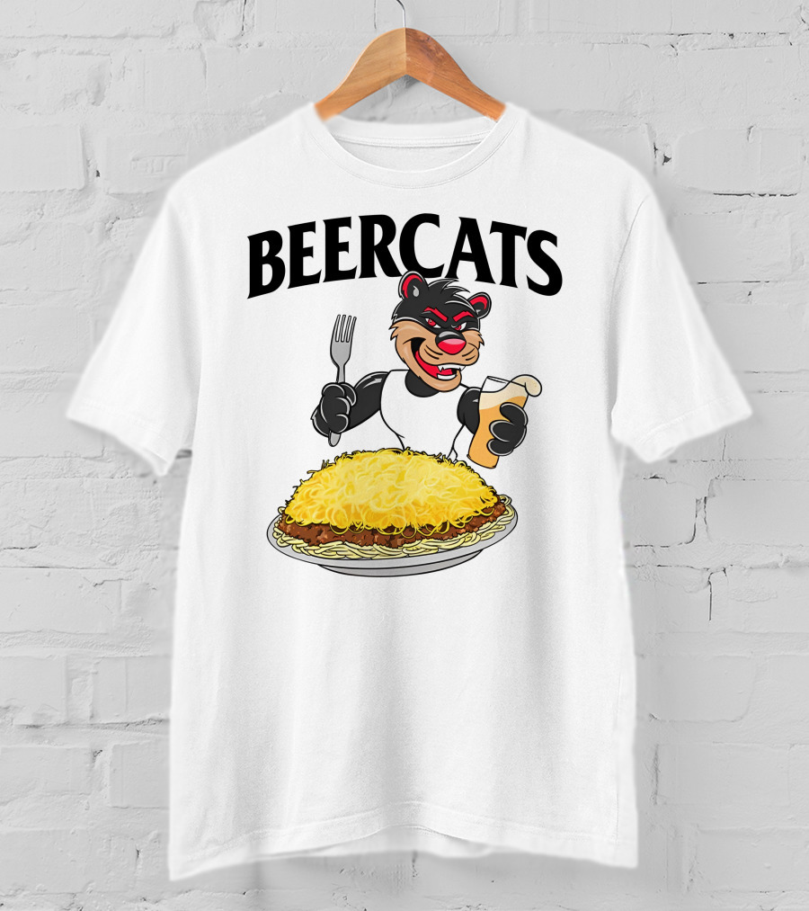 Beercats Bear With Fork Beer And Spaghetti Plate T-Shirt