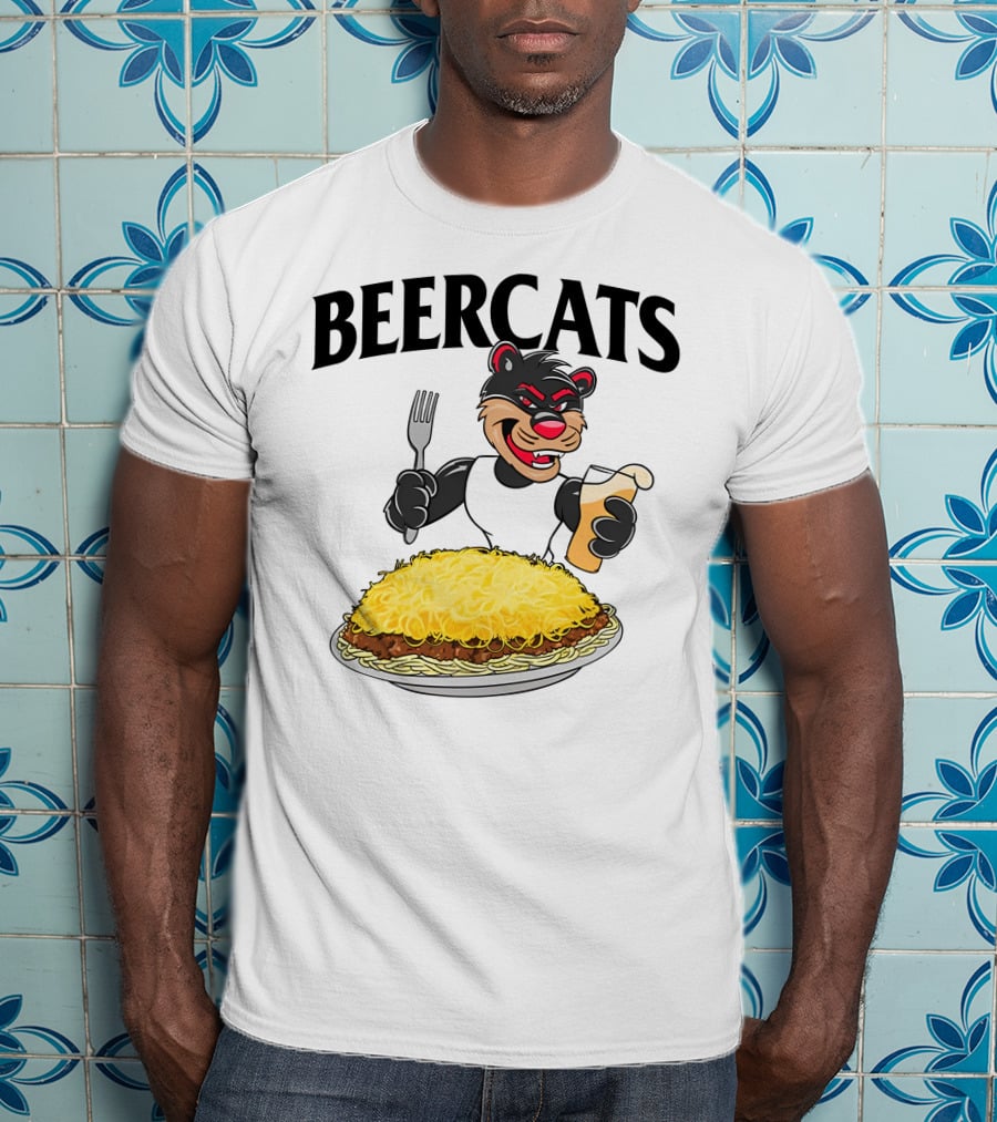 Beercats Bear With Fork Beer And Spaghetti Plate T-Shirt