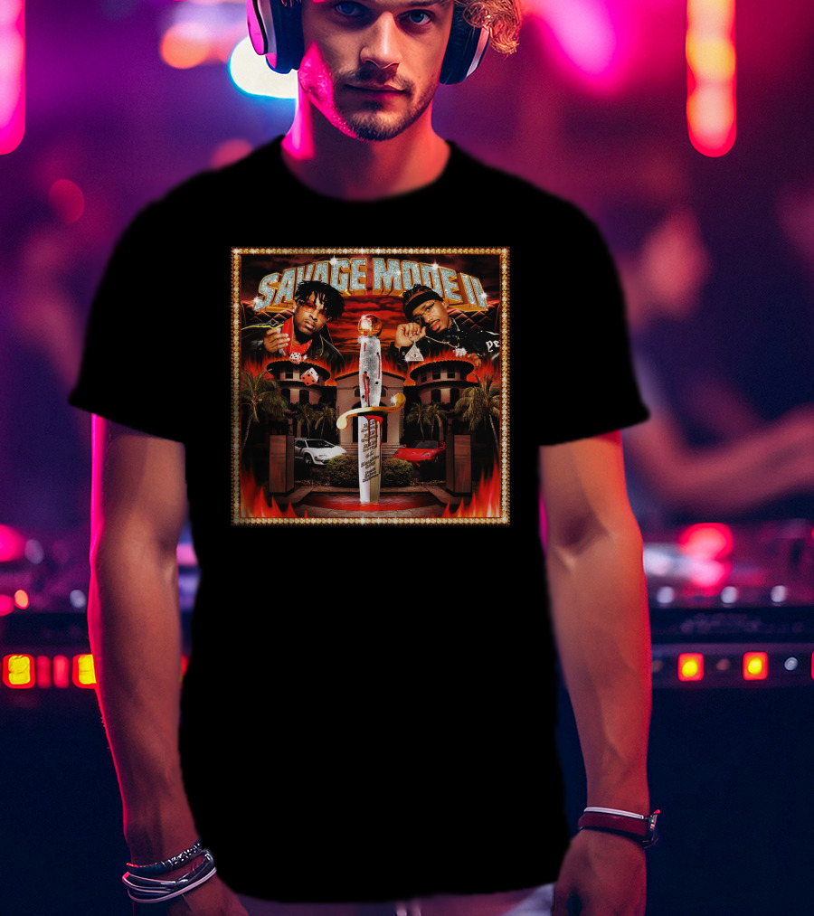 SAVAGE MODE II Knife Car Mansion Flames T-Shirt