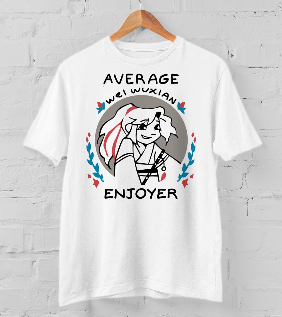 Average Wei Wuxian Enjoyer Emblem With Cartoon Character And Floral Accents T-Shirt