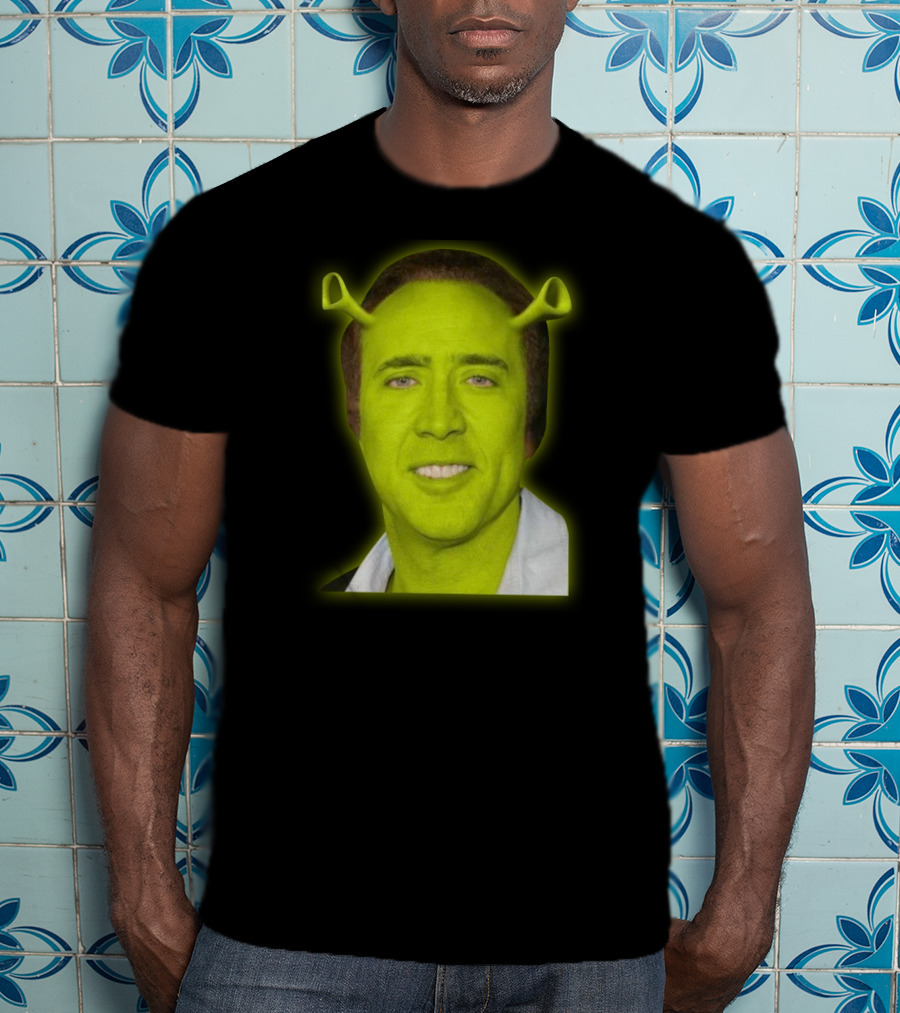 Shrekolas Cage Meme Mashup Face Fusion Character Elements T-Shirt