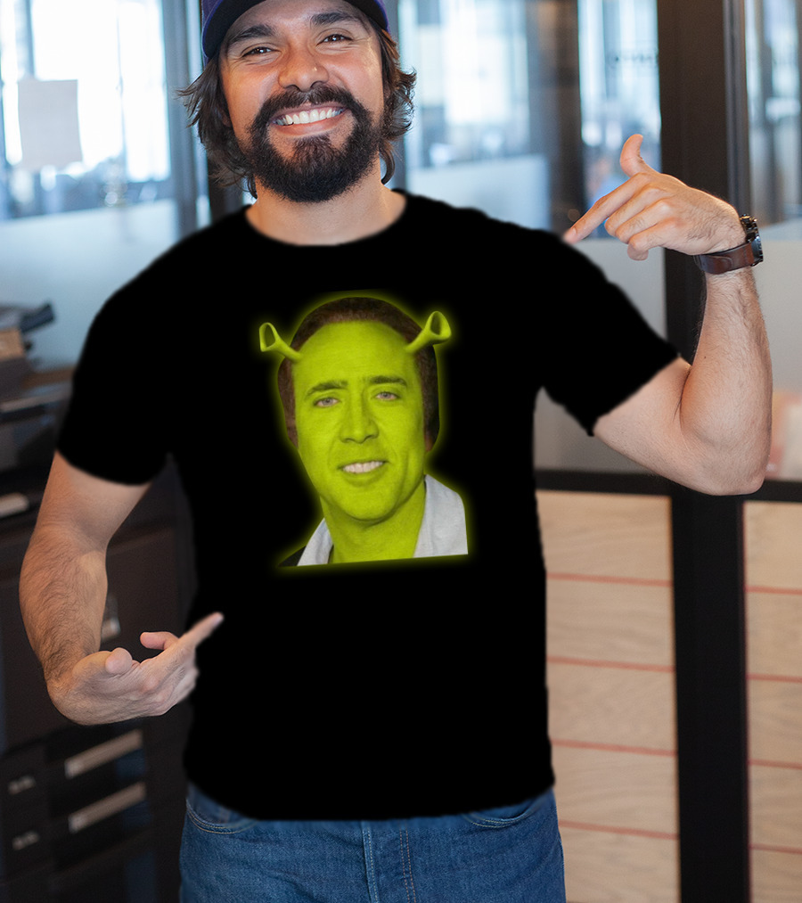 Shrekolas Cage Meme Mashup Face Fusion Character Elements T-Shirt