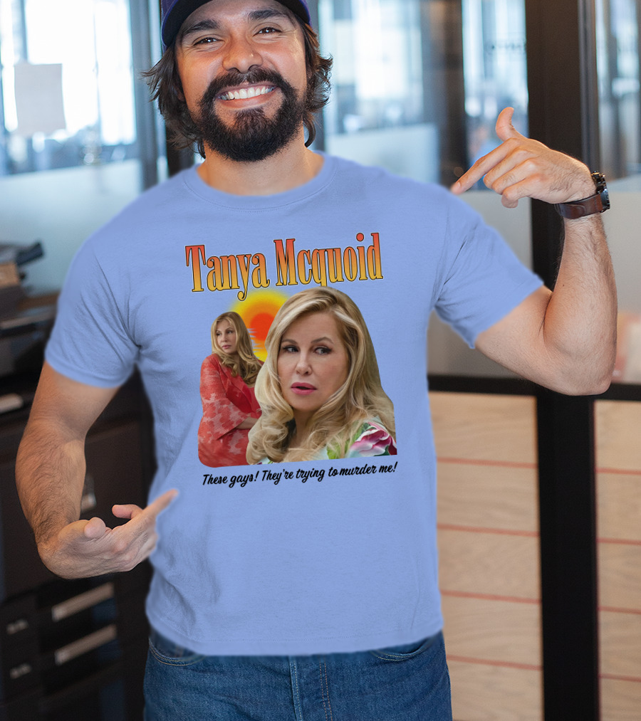 Tanya Mcquoid These Gays They're Trying To Murder Me Retro Sunset T-Shirt