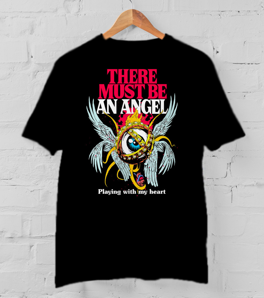 THERE MUST BE AN ANGEL Playing With My Heart Winged Eye Fiery Ring T-Shirt