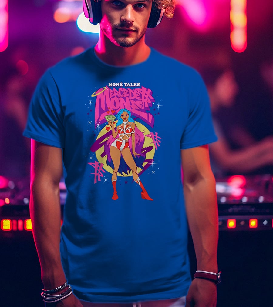 Moné Talks Vibrant Mercedes Moné Character With Angelic Halo And Cash Fan T-Shirt