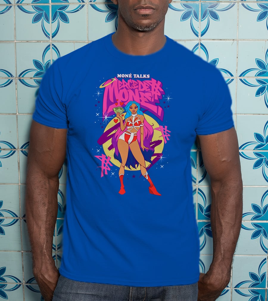 Moné Talks Vibrant Mercedes Moné Character With Angelic Halo And Cash Fan T-Shirt