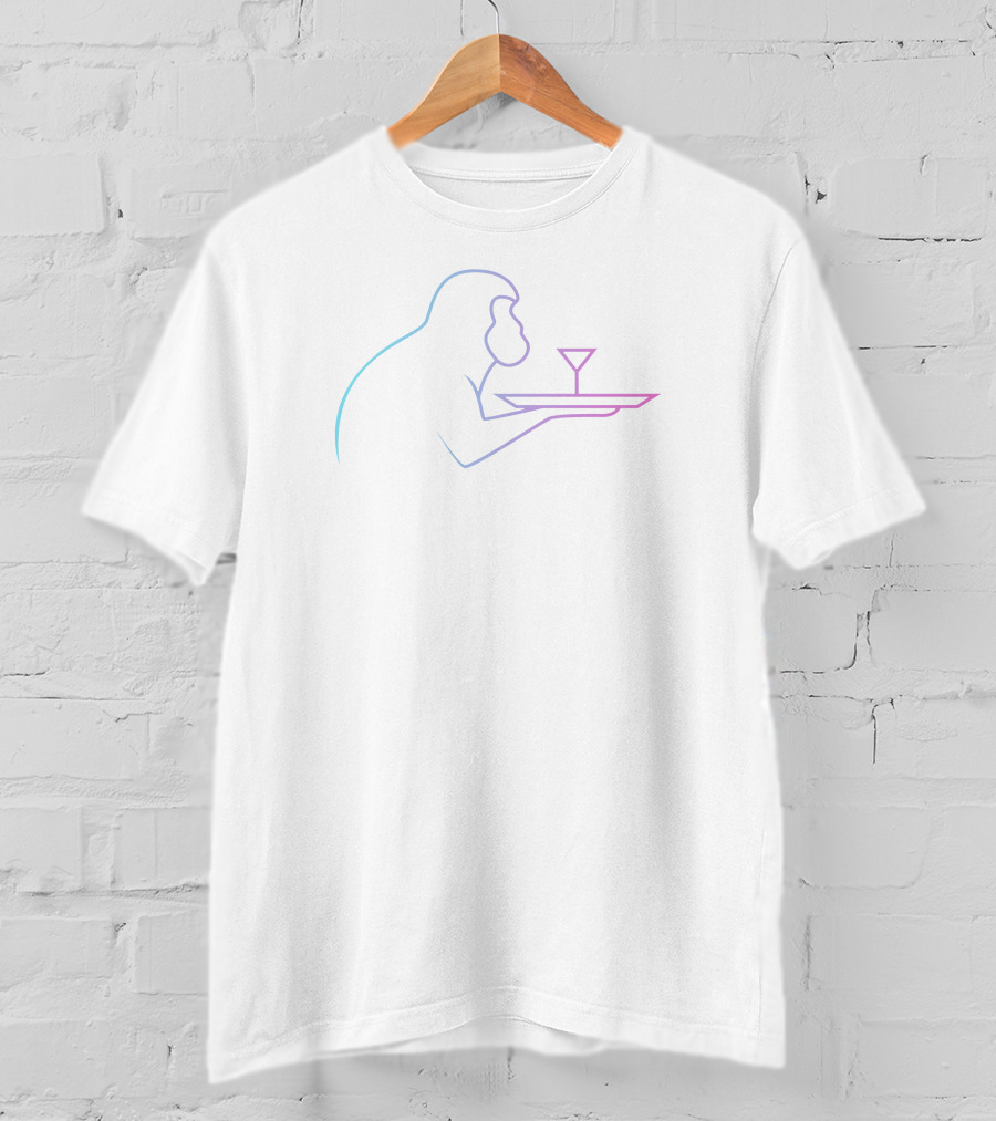Drunken Ape Outline With Martini Neon Colors T-Shirt