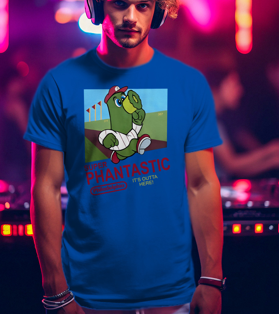 Southfellini Merch Super Phantastic Philadelphia It's Outta Here Baseball Character T-Shirt