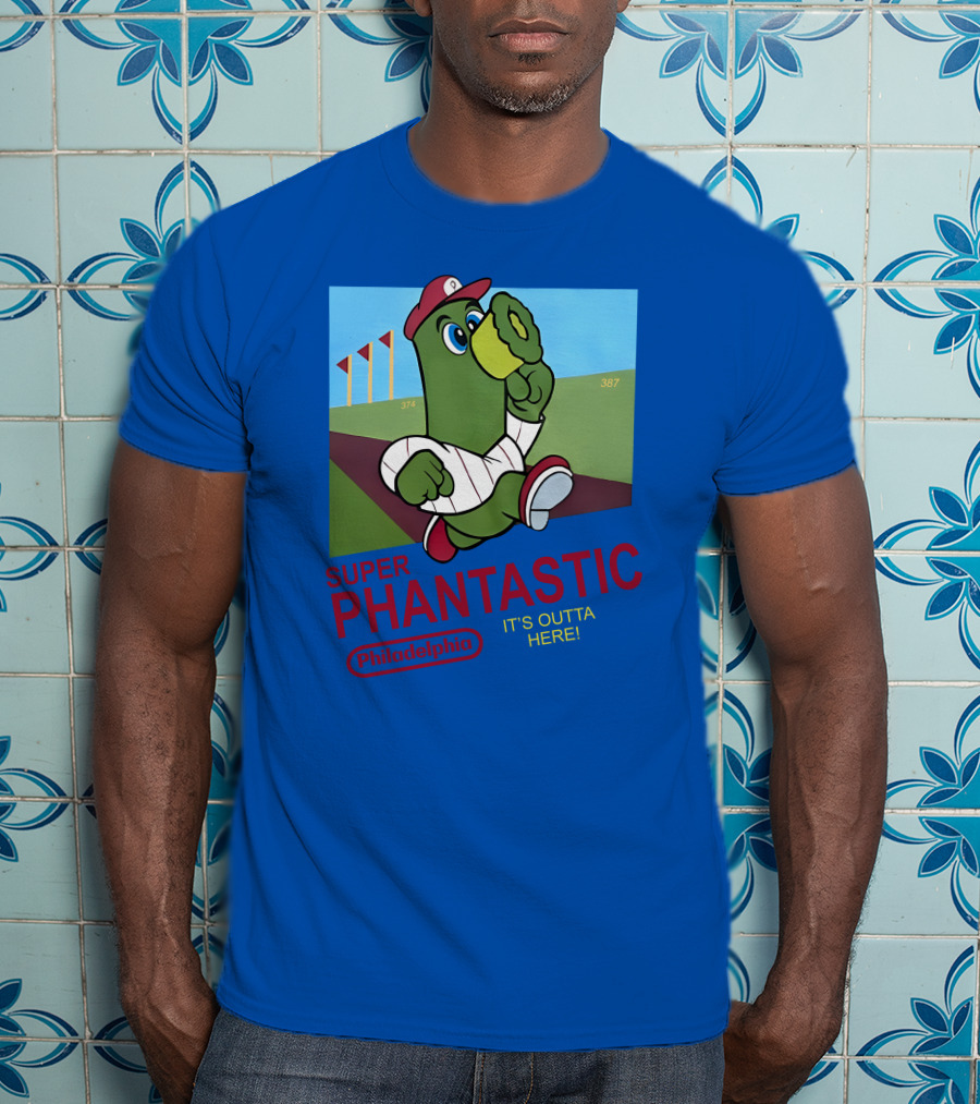 Southfellini Merch Super Phantastic Philadelphia It's Outta Here Baseball Character T-Shirt