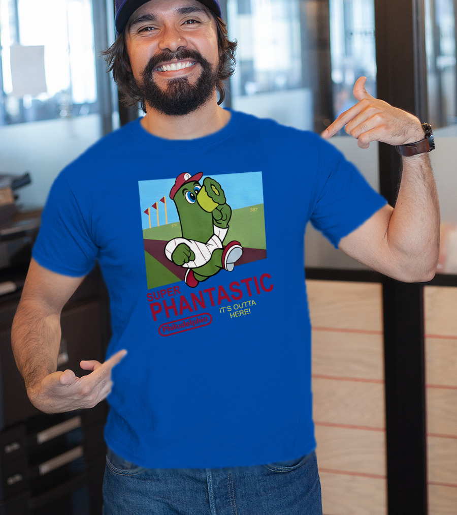 Southfellini Merch Super Phantastic Philadelphia It's Outta Here Baseball Character T-Shirt