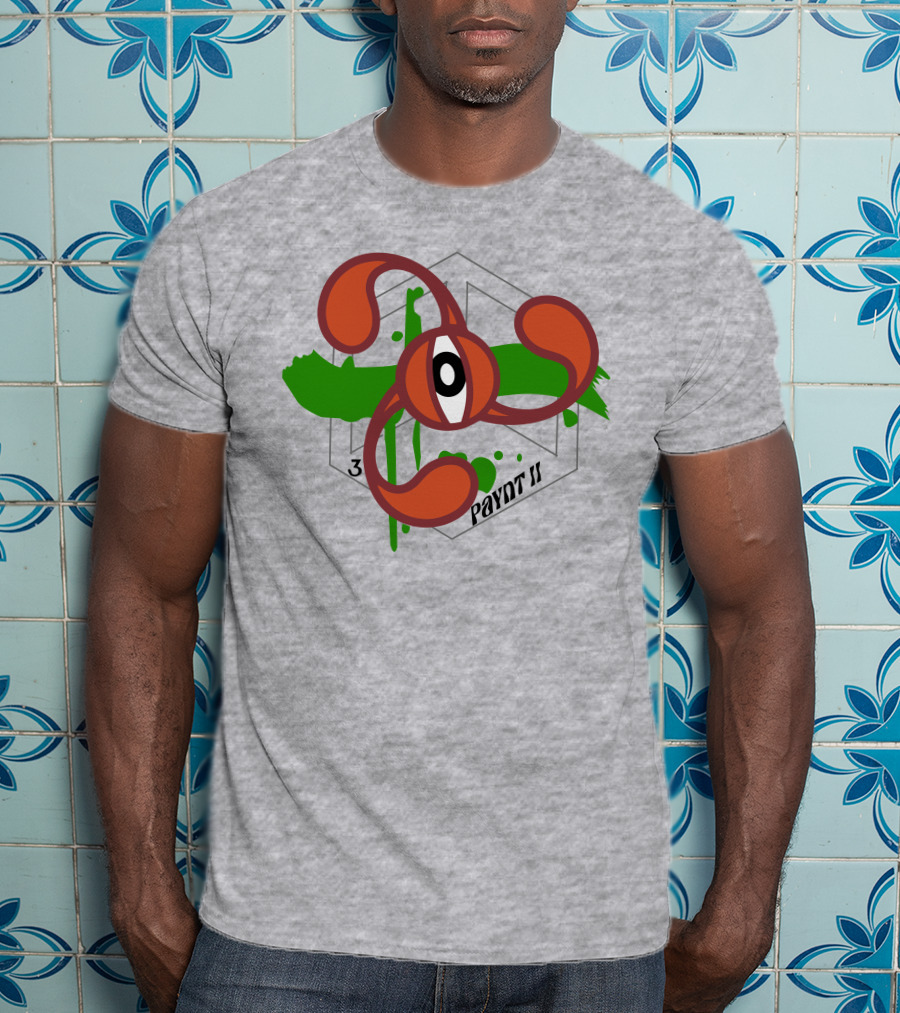 Payntbyzayn 3 Splatter Paynt II Abstract Eyeball Green Brushstroke T-Shirt