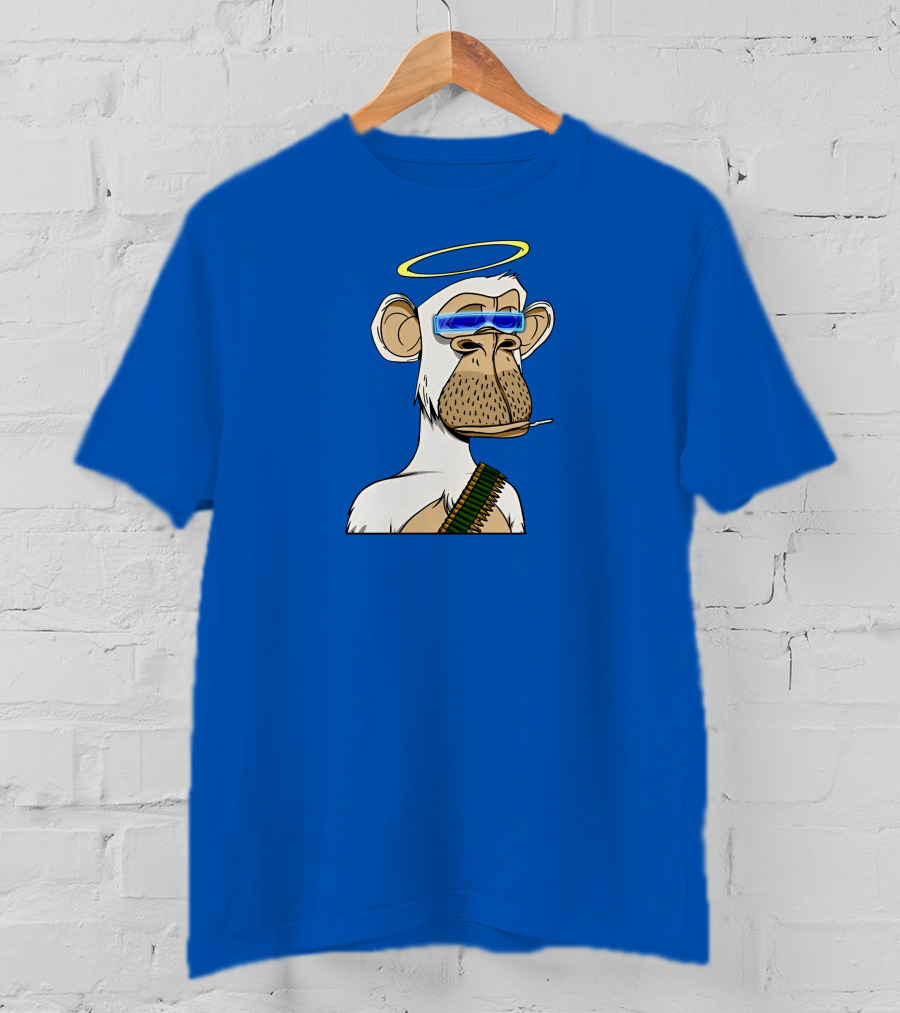 Ginotheghost Bored Ape Yacht Club Angel Halo NFT Ape Blue Background T-Shirt