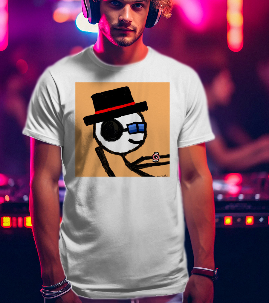 Sartoshi Mfers Stick Figure With Hat Blue Glasses Red Watch T-Shirt